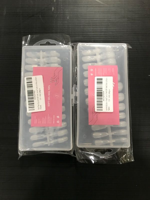 Photo 1 of (2 pack) Coffin Nail Tips 240pcs Soft Gel Full Cover Nail Tips 12 Sizes Nail Tips for Acrylic Nails 