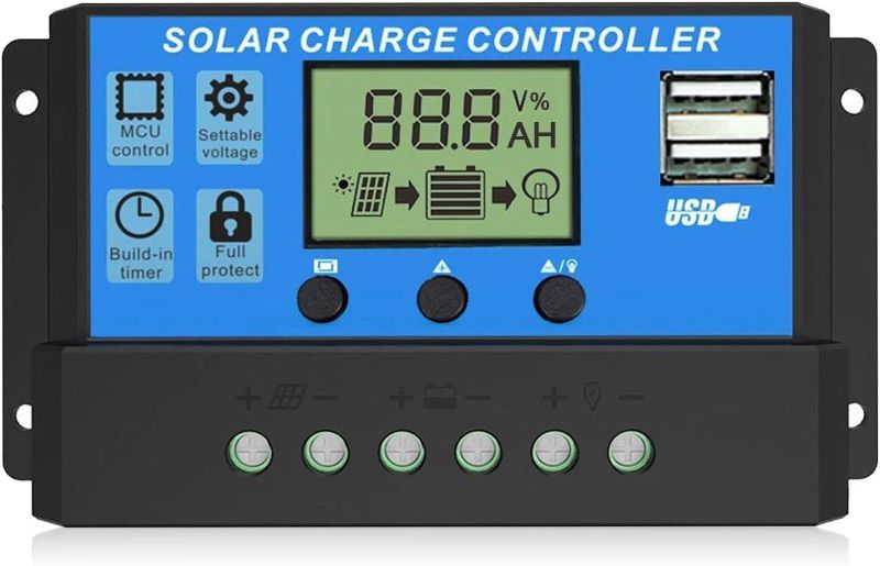 Photo 1 of 30A Solar Charge Controller, Solar Charger Controller, 12V/24V Solar Panel Intelligent Regulator with Dual USB Port & PWM LCD Display