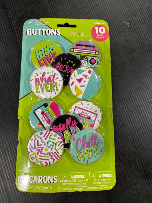 Photo 2 of Awesome 80's Party Buttons Accessory, Multicolor, 10 Pcs