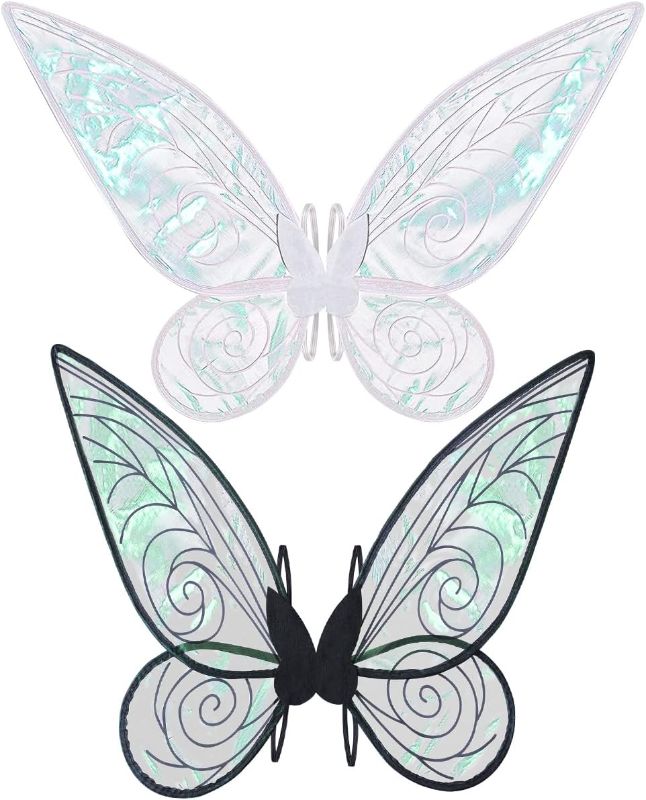 Photo 1 of 2Pcs Fairy Wings for Adults,Butterfly Wings for Girls Women,Halloween Costume Angel Wings,Christmas Gift for Kids (White+Black)