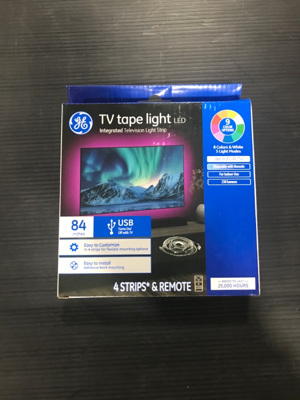 Photo 2 of GE 93129122 LED TV Tape Light, USB Plug in Strip, Remote, 9 Colors, 84 in.