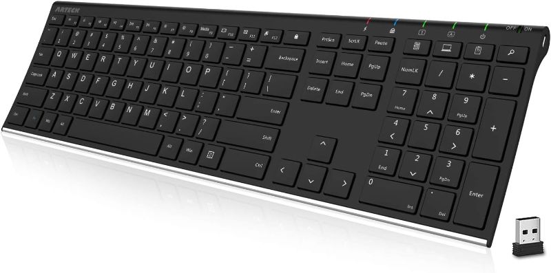 Photo 1 of Arteck 2.4G Wireless Keyboard Stainless Steel Ultra Slim Full Size Keyboard with Numeric Keypad and Mousefor Computer/Desktop/PC/Laptop/Surface/Smart TV and Windows 10/8/ 7 Built in Rechargeable Battery
