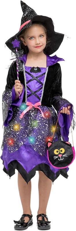 Photo 1 of 7-9 YRS Girls Light-up Halloween Witch Costumes Fancy Dress Set for kids 