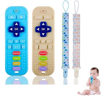 Photo 1 of COSTOYFUN Remote Teethers Silicone Baby Teething Toys, Remote Shaped Toddler Teething Toys for 0-6-12-18 Months Baby Chew Toys, BPA Free Baby Teether Controller (2 Pcs) 