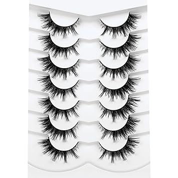 Photo 1 of 2 PACK Poolunch False Eyelashes Natural Cat Eye Lifing Look 8D Wispy 15MM Short Faux Mink Lashes 7 Pairs Pack
