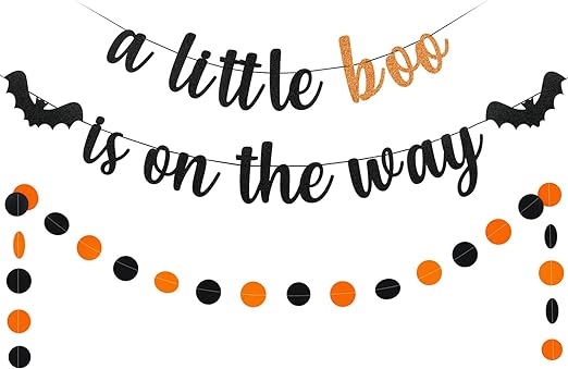 Photo 1 of A Little Boo Is On The Way Banner Halloween Gender Reveal Banner, Halloween Little Boo Baby Shower Banner Spooky Halloween Baby Shower Decorations for Halloween Baby Gender Reveal Decorations 