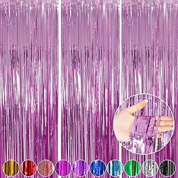 Photo 1 of 3 Pack 3.3x8.2 Feet Light Pink Fringe Curtains Party Decorations,Tinsel Backdrop Curtains Birthday Decorations, Baby Shower, Disco Party, Wedding, Graduation
