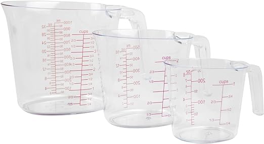 Photo 1 of 3-Piece Measuring Cups Set - Plastic Measuring Cups for Liquids - Spout, Handle Grip, Ml and Oz Measurement, BPA-free - 1 Cup, 2 Cup and 4 Cup - 250ml, 500ml, 1000ml