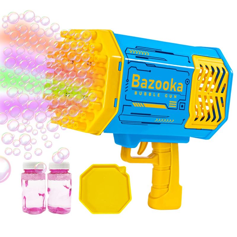 Photo 1 of Big Rocket Boom Bubble Blower - 69 Holes Bubbles Rocket Launcher Gun Machine With Colorful Lights For Adults Kids, Giant Foam Maker Guns Toys Wedding Outdoor Party Favors Gift 69 Holes Blue
