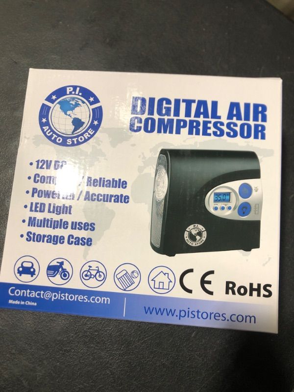 Photo 2 of 12V Air Compressor, PI Store Tire Inflator, Portable Tire Pump, Digital Air Pump With Pressure Gauge, Auto-Shut Off, LED Light For Car Tires, Bicycle, Camping Equipment, and Inflatables Pumping Use