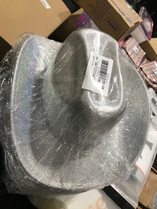 Photo 2 of FGSS Silver Space Holographic Cowgirl Hat - Western Cowboy Hat for Beach Party Music Festival Dress-Up (S/M) Holographic Silver-cattleman Crown Medium