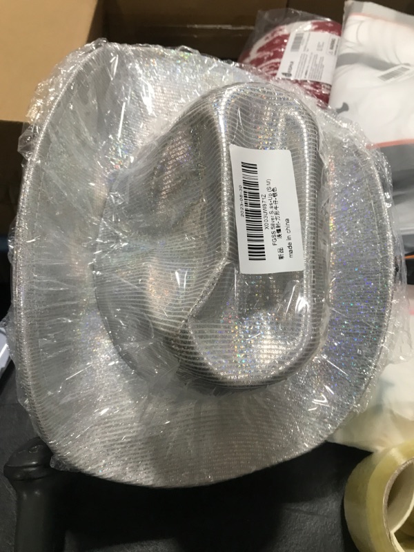 Photo 2 of FGSS Silver Space Holographic Cowgirl Hat - Western Cowboy Hat for Beach Party Music Festival Dress-Up (S/M) Holographic Silver-cattleman Crown Medium