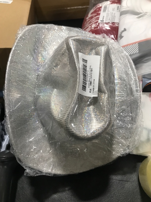 Photo 2 of FGSS Silver Space Holographic Cowgirl Hat - Western Cowboy Hat for Beach Party Music Festival Dress-Up (S/M) Holographic Silver-cattleman Crown Medium