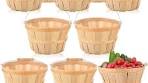 Photo 1 of 8 Pcs Round Wooden Basket, Easter Egg Basket Harvest Basket Garden Basket Food Service Display Baskets Wood Fruit Buckets with Handle for Storage Organizing Garden Wedding Party Favors