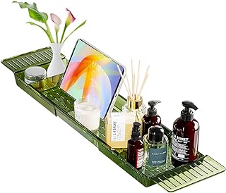 Photo 1 of Bathtub Tray Caddy Expandable, Plastic Drain Bath Shelf Caddy Fits All Tubs, Simple Stylish Bathtub Storage Rack Best Gift for New Home, Anniversary, Wedding, Bridal (Green) 