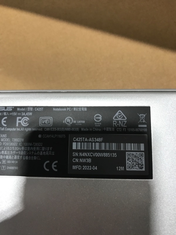 Photo 1 of ASUS Chromebook C425 Clamshell Laptop, 14" FHD 4-Way NanoEdge, Intel Core m3-8100Y Processor, 4GB RAM, 128GB eMMC Storage, Backlit KB, Silver, Chrome OS, C425TA-AS348F