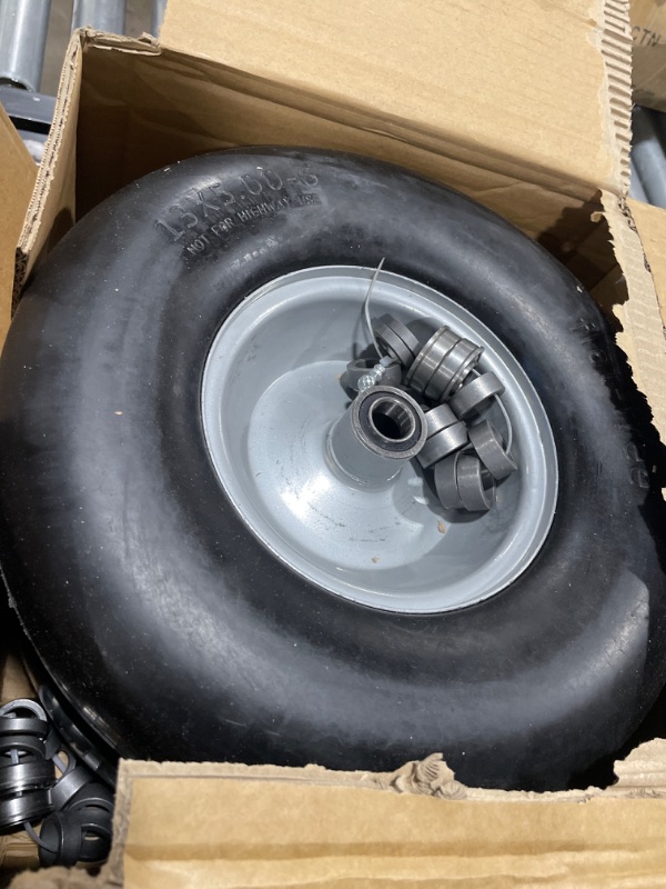 Photo 3 of 13x5.00-6 flat free tire and wheel, Zero-Turn Mower Front Solid Tire Assembly for Riding Lawn Mower Garden Tractor,3/4" Grease Bushing with Extra 5/8" Bushing,3.25"- 5.9" Center Hub (2 Pack)