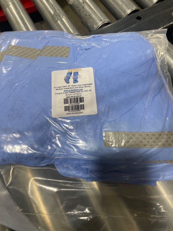 Photo 1 of Tri-Layer SMS 18" Tall Heavy Duty Disposable Medical Grade Boot and Shoe Covers Non-Slip Protectors - Protect from Water, Fluids, Dust, Dirt, Mud, Snow, Sand, Grass, and other Mess! (10 Pairs)