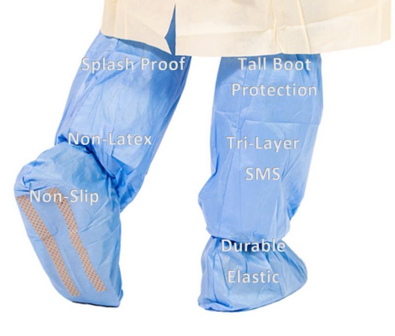 Photo 1 of Tri-Layer SMS 18" Tall Heavy Duty Disposable Medical Grade Boot and Shoe Covers Non-Slip Protectors - Protect from Water, Fluids, Dust, Dirt, Mud, Snow, Sand, Grass, and other Mess! (10 Pairs)