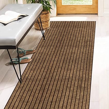 Photo 1 of 2' x 6' Runner Rugs with Rubber Backing, Indoor Outdoor Utility Carpet Runner Rugs, Stripe Brown, Can Be Used as Aisle for The RV and Boat, Laundry Room and Balcony Stripe Brown 2 ft x 6 ft