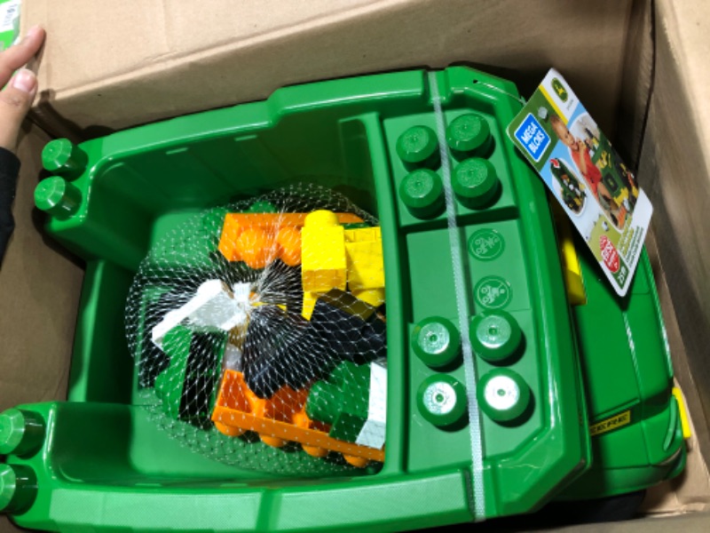 Photo 2 of ?MEGA John Deere Dump Truck Building Set With A Working Loading Bin, 23 Big Building Blocks And 1 Block Buddies Figure, Toy Gift Set For Ages 1 And Up