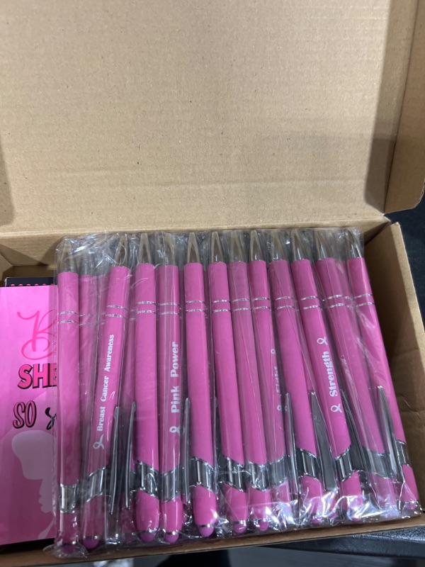 Photo 2 of Tenceur 48 Pcs Breast Cancer Awareness Gift Stationery Includes 24 Inspirational Notepads Pink Ribbon Motivational Notebooks 24 Pcs Pink Ribbon Retractable Pens Bulk Ink Pens for Survivor Women Girls