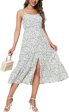 Photo 1 of AWULIFFAN Womens Casual Dress Summer Sleeveless Long Spaghetti Strap Tiered Dresses Loose Flowy Swing Sundresses Beach SIZE L