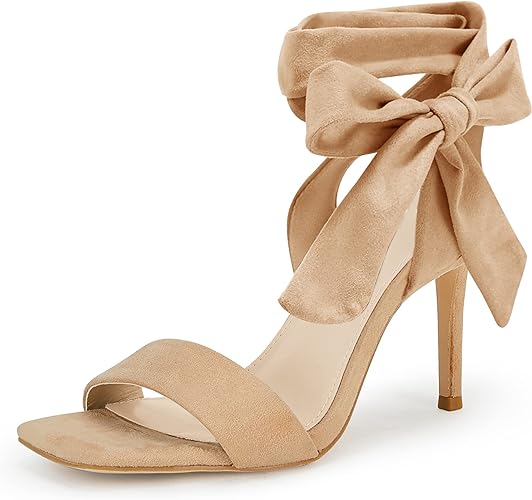 Photo 1 of Coutgo Womens Lace Up Stiletto Heeled Sandals Suede Square Open Toe Wedding Pumps Backless Dress Shoes   SIZE 9