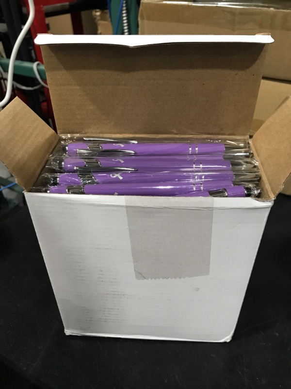 Photo 2 of Ctosree 100 Pack Breast Cancer Awareness Pen Pink Ribbon Pens Bulk Ovarian Cancer Awareness Products Childhood Cancer Black Ink Metal Pens for Public Events(Purple, Pink Ribbon) 