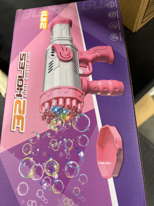 Photo 1 of 2 Packs Bubble Guns with Lights, Bubble Machine Gun with 2 Bubble Solution, Automatic Bubble Blower Maker for Toddlers Summer Outdoor Activity, Bubble Blaster Party Favors, Kids Birthday Gift 2 Bubble Guns - Blue & Pink