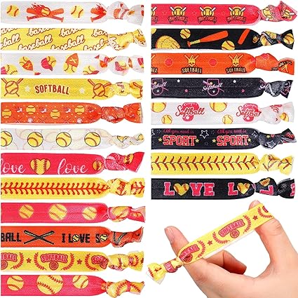Photo 1 of 200 Pieces Softball Hair Ties Softball Hair Accessories Softball Gifts for Girls No Crease Hair Elastics Multicolored Elastic Ribbon Ponytail Holder or Girls Women Sports Player and Teams, 20 Styles 