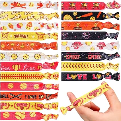 Photo 1 of 200 Pieces Softball Hair Ties Softball Hair Accessories Softball Gifts for Girls No Crease Hair Elastics Multicolored Elastic Ribbon Ponytail Holder or Girls Women Sports Player and Teams, 20 Styles