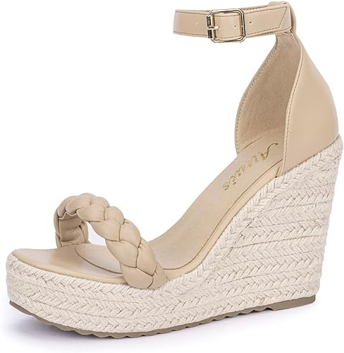 Photo 1 of Aituis Platform Espadrille Wedge Sandals for Women Open Round Toe Ankle Buckle Strap Dressy Casual Summer High Heeled Shoes for Ladies Girls Shopping Dating Travel Beach Vacation SIZE 8