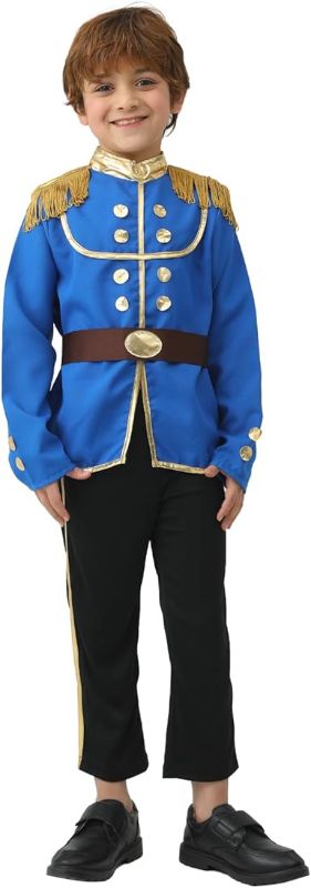 Photo 1 of AICKER Blue Prince Charming Costume-Boys Fancy Kids Halloween Christmas Party Cosplay Costumes Royal Prince Costume with Belt
