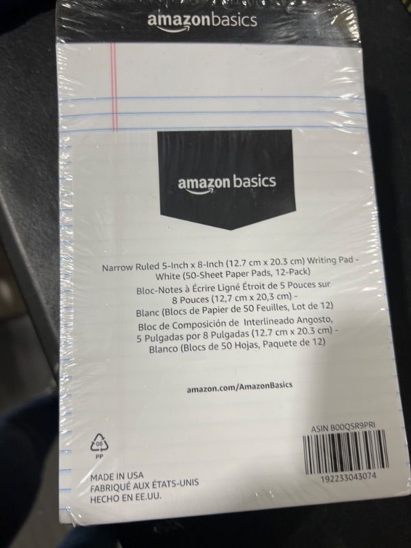 Photo 2 of Amazon Basics Narrow Ruled Lined Writing Note Pad, 5 inch x 8 inch, White, 12 Count (12 Pack of 50 pages) White 5-Inch by 8-Inch