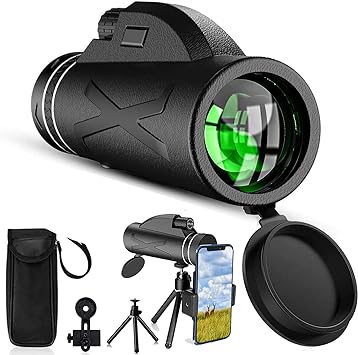 Photo 1 of 80x100 Monocular Telescope, Night Vision Compact Monocular for Smartphone Adapter, Handheld Telescope with Tripod for Animal Bird Watching Hunting Camping Tourist 