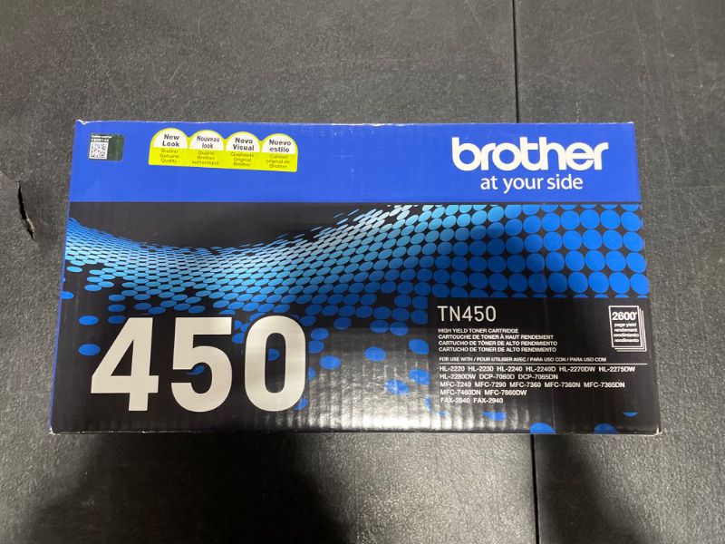 Photo 2 of Brother Genuine High Yield Toner Cartridge, TN450, Replacement Black Toner, Page Yield Up To 2,600 Pages