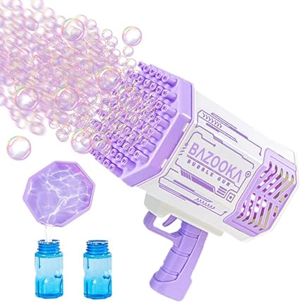Photo 1 of Bazooka Bubble Gun, Bubble Machine with 2 Batteries, LED Lights, 69 Holes Bubble Machine Gun for Kids Ages 3 4 5 6 7 8 Boy Girl Birthday Party Favors Toddler Outdoor Toys - Bubble Blower Purple