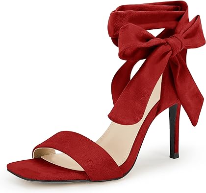 Photo 1 of Coutgo Womens Lace Up Stiletto Heeled Sandals Suede Square Open Toe Wedding Pumps Backless Dress Shoes
