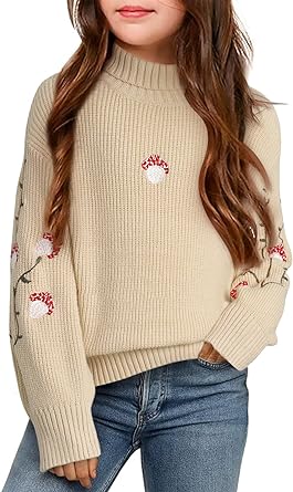 Photo 1 of blibean Girls Cute Embroidered Long Sleeve Turtleneck Sweaters Size 6-15 Years 