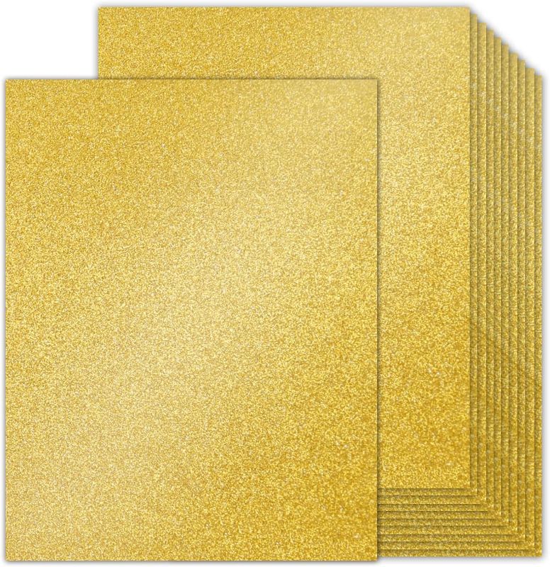 Photo 1 of Double-Sided 100 Sheets Gold Glitter Cardstock 8.5 x 11, Goefun 80lb No-Shed Shimmer Glitter Paper for Wedding Parties, Invitations, Birthday, DIY Craft Projects, Anniversary