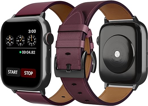 Photo 1 of MONDISOLT Leather Apple Watch Band 38mm 40mm 41mm 42mm 44mm 45mm 49mm Women Men, Genuine Leather Band Strap for iWatch Series 8,7,6,5,4,3,2,1, Ultra Sport SE B-Dark Brown-Black 38mm/40mm/41mm