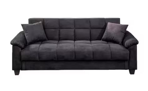 Photo 1 of 2-Seat Square Arm Microfiber Adjustable Straight Sofa in Black Dimensions: H 34 in, W 84 in, D 34 in

