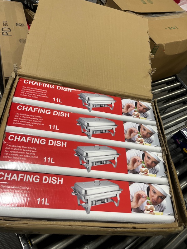 Photo 2 of 4 Pack Full Size Stainless Steel Chafing Dishes 8 Quart Chafing Dish Buffet Set Silver Rectangular Catering Chafer Warmer with Food Tray Lid and Fuel Holder for Buffet Banquet Party Catering Supplies