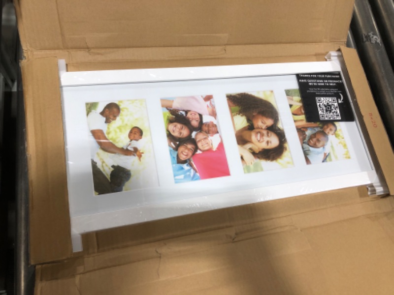 Photo 2 of  Americanflat 8x20 Collage Picture Frame in White - Displays Four 4x6 Frame Openings - Engineered Wood Panoramic Picture Frame with Shatter Resistant Glass, Hanging Hardware, and Easel 