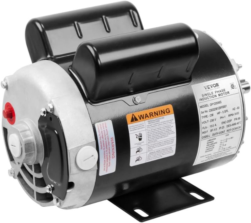 Photo 1 of  VEVOR Air Compressor Electric Motor, 5 HP SPL 3450 RPM, 208-230 Volt 3.1 KW Single Phase, 56 Frame 5/8" Keyed Shaft 60 Hz, Commercial-Duty CCW Rotation, 1.88" Shaft Length NEMA 