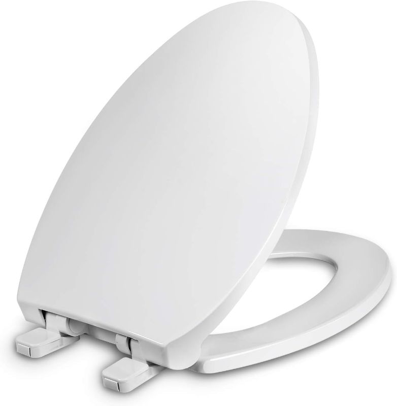 Photo 1 of  WSSROGY Toilet Seat Elongated with Cover Soft Close, Easy to Install, Plastic, White, Suitable to Elongated or Oval Toilets 