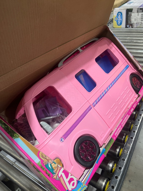 Photo 2 of Barbie Camper Playset With Barbie Accessories, Pool And Furniture, Rolling Vehicle With Campsite Transformation??? 