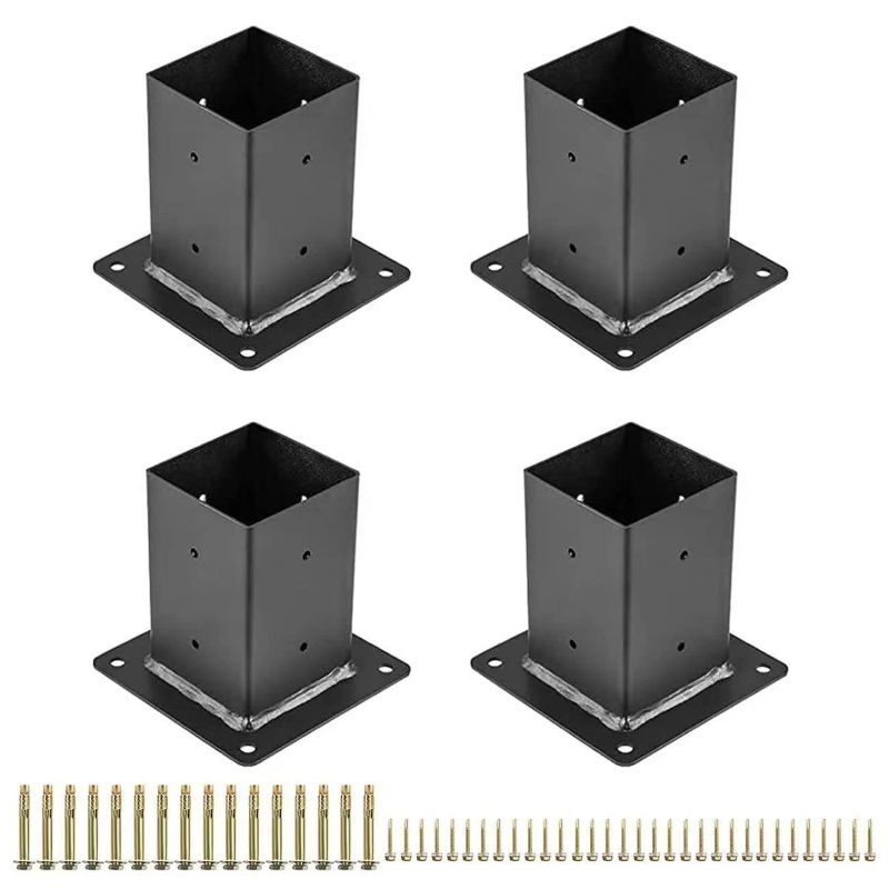 Photo 1 of 4×4 Post Base Pergola Bracket Kit, Inner Size 3.93"x3.93", Heavy Duty Mailbox Post Anchor Matte Black Wood Post Brackets for Pavilion Deck Porch Railing Support Deck Base Plate