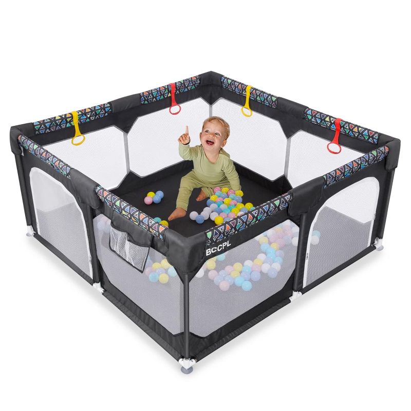 Photo 1 of BCCPL59 x59 Baby playpen with Gates,The Latest Children's Fence in 2022,Detachable Toddler Play Yard, Indoor Babies Enclosure,Small Enclosure for Kids, Infant Care Play pin, (Dark Grey) 